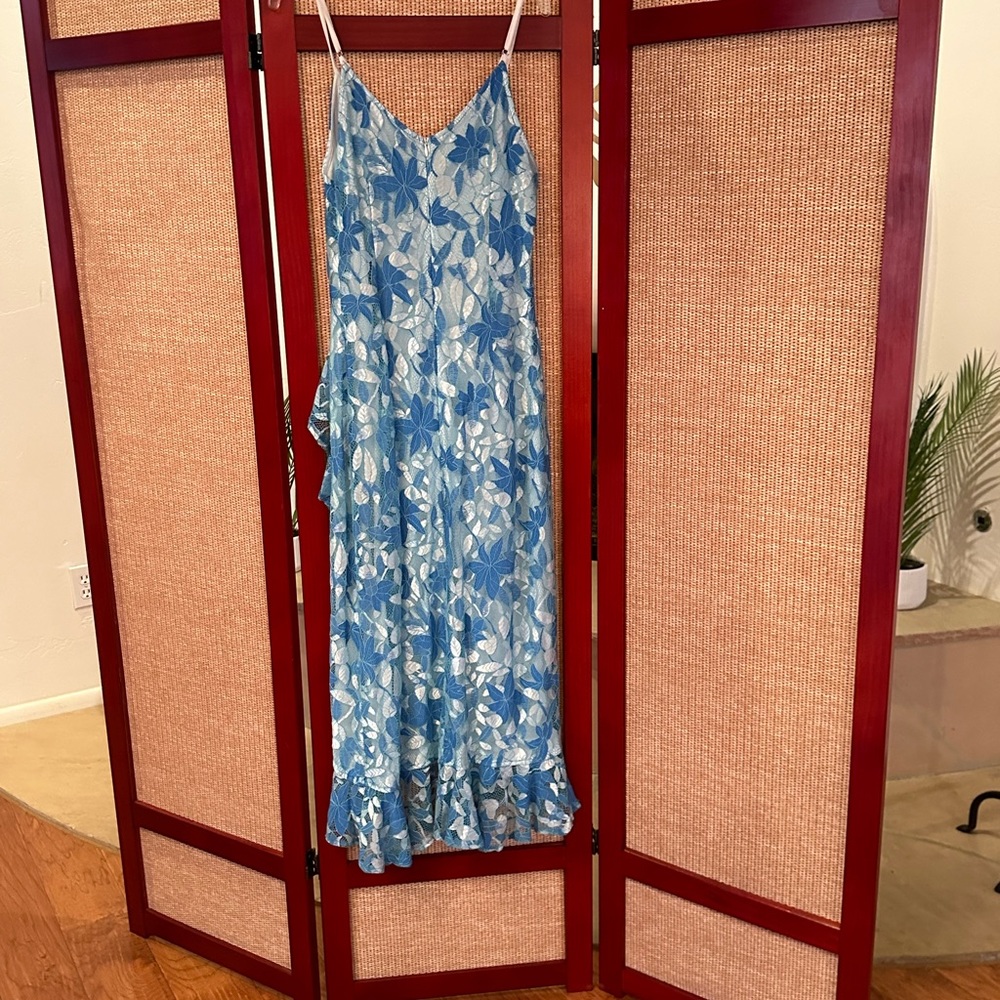 Francesca blue dress with side ruffle Medium